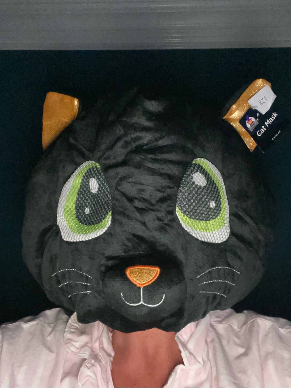 Plush Black Cat Costume Mask with Green Eyes
